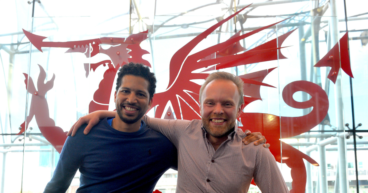 Photo of EverKnock co-founders Dan Awais-Dean and Steve Talbot at a FinTech Wales event