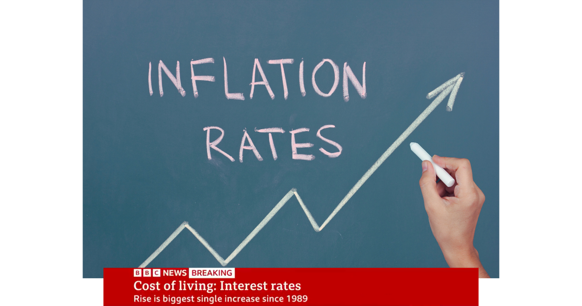 Inflation rates written in chalk on board with chart line rising